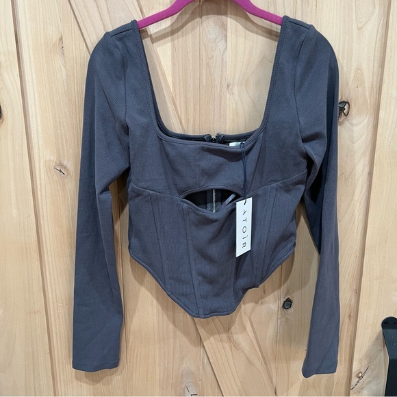 Atoir Alpha Crop Top Size Large NWT! Gray Corset Peephole Crop Shirt - Picture 11 of 16